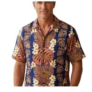 Silk Traders Hawaii Mens Medium Silk Hawaiian Aloha Shirt Monstera Leaf Floral
